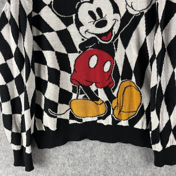 Disney Mickey Mouse Sweater Womens XXL Checkered Knit Graphics Pullover Retro - Picture 3 of 13